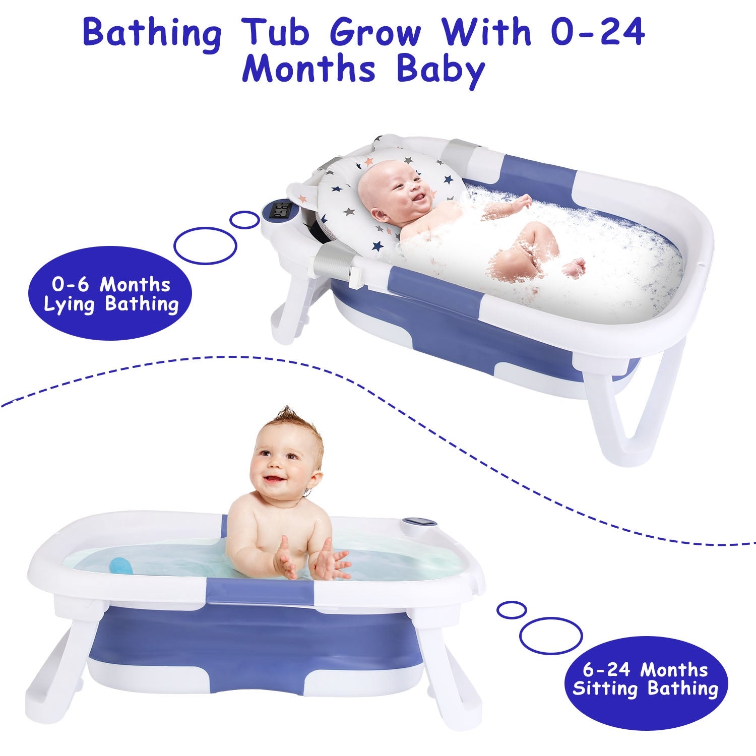 1Pc Baby Bath Tub With Thermometer Collapsible Travel Friendly 0 To 24Months Baby Bathtub With Drain Hole For Newborn Infant Toddler Odorless Toxic Free Foldable Bathtub