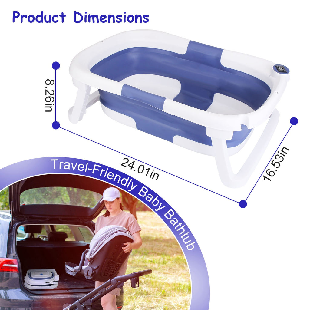 1Pc Baby Bath Tub With Thermometer Collapsible Travel Friendly 0 To 24Months Baby Bathtub With Drain Hole For Newborn Infant Toddler Odorless Toxic Free Foldable Bathtub